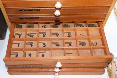 Lot 220 - Type and type cabinet. Six sets of brass type
