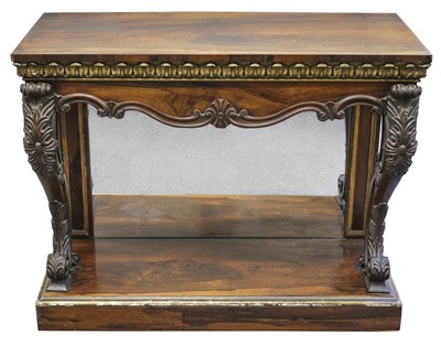 Lot 587 - Console Table. A William IV period rosewood mirror back console table