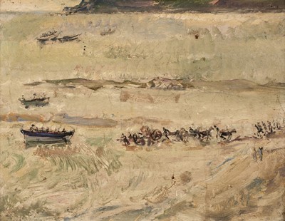 Lot 328 - Walker (Ethel, 1861-1951). Beachscape, probably Robin Hood's Bay, oil on thin panel