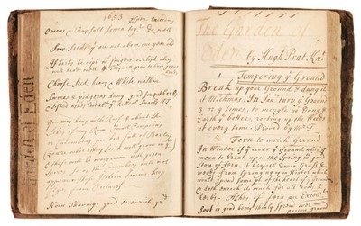 Lot 309 - Manuscript copybook. Transcribing Sir Hugh Plat's The Garden of Eden, late 17th/early 18th c.