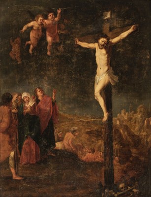 Lot 35 - Attributed to Hans Rottenhammer I (1564/5-1625), The Crucifixion, circa 1605, oil on panel