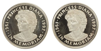 Lot 518 - Proof Coins. Two Republic of Liberia 1997, 50 Dollars, Princess Diana in Memoriam gold proof coin