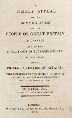 Lot 362 - Penn (John). A Timely Appeal to the Common Sense of the People of Great Britain in General, 1798