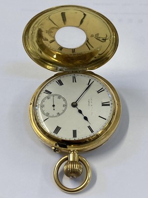 Lot 513 - Pocket Watch. An 18ct gold half hunter pocket watch by Barber & Smith