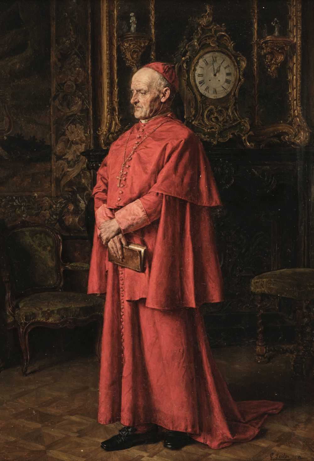 Lot 148 - Seiler (Carl Wilhelm Anton, 1846-1921). The Cardinal, 1892, oil on wood panel, signed