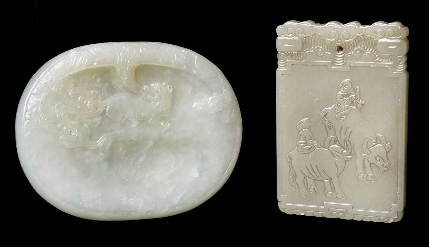 Lot 490 - Jade. A large Chinese white jade panel and a jade pei