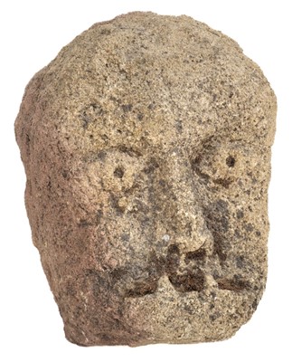 Lot 472 - Ancient Stone Carving. A carved stone head, probably Medieval and carved in oolite limestone