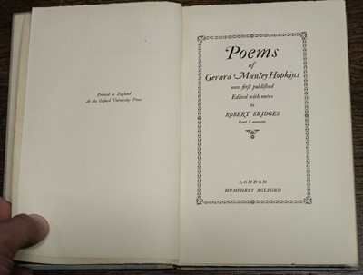 Lot 428 - Hopkins (Gerard Manley). Poems, 1st edition, London: Humphrey Milford, 1918