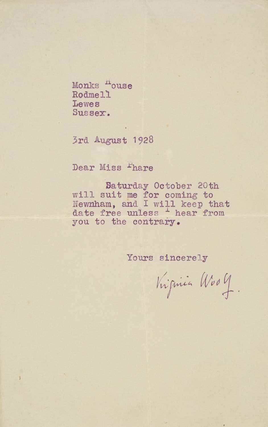 Lot 832 - Woolf (Virginia, 1882-1941). Typed Letter Signed, ‘Virginia Woolf’