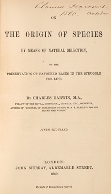 Lot 57 - Darwin (Charles). On the Origin of Species by Means of Natural Selection, 2nd ed., 2nd issue, 1860