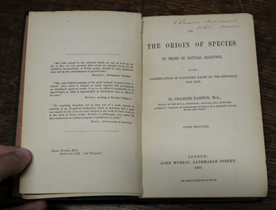 Lot 57 - Darwin (Charles). On the Origin of Species by Means of Natural Selection, 2nd ed., 2nd issue, 1860