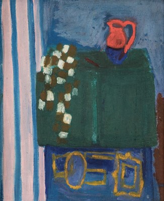 Lot 351 - Aitchison (Craigie, 1926-2009). Still Life with Jug and Check Sweater, 1952, oil on canvas