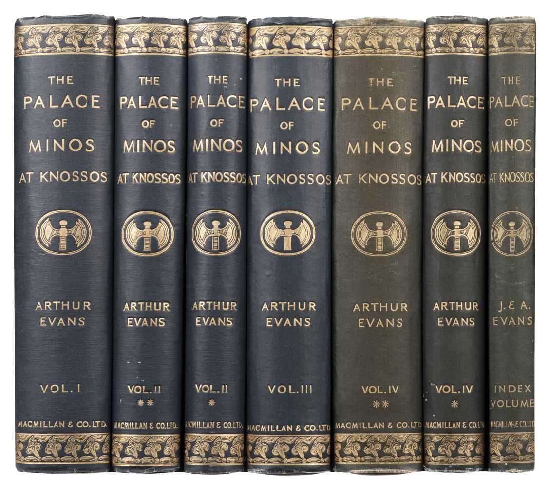 Lot 9 - Evans (Arthur). The Palace of Minos, 4 volumes in 6, plus Index volume, 1st edition, 1921-36