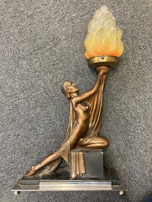 Lot 434 - Art Deco. An art deco style female nude table lamp