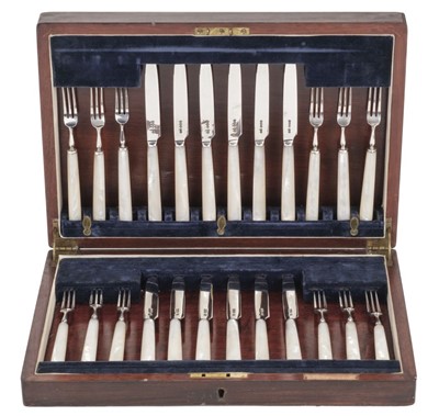 Lot 387 - Canteen. A set of silver tea knives and forks