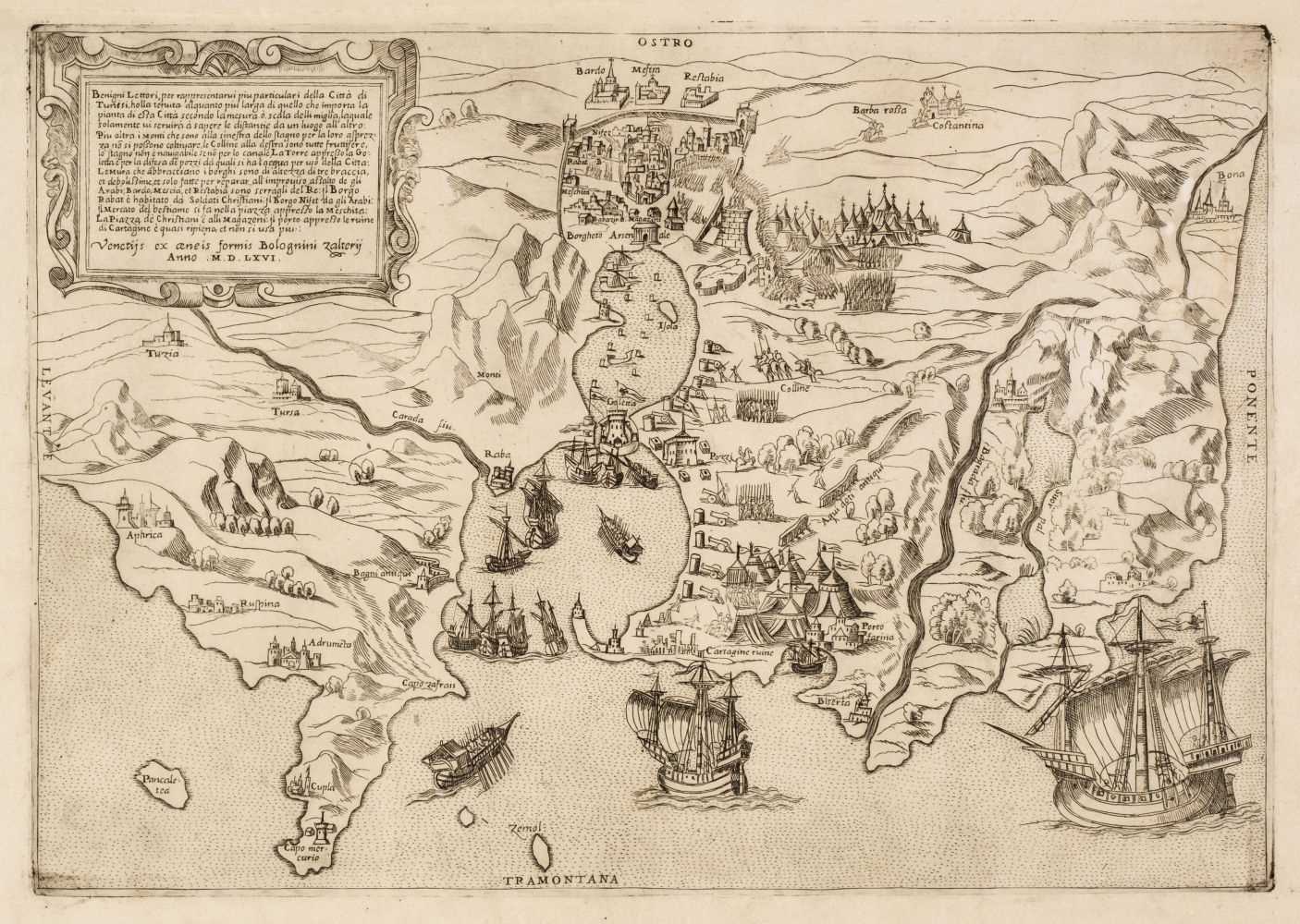 Lot 166 - Tunis. Lafreri (Antonio, school of), Untitled map of the siege of Tunis, Venice, circa 1566