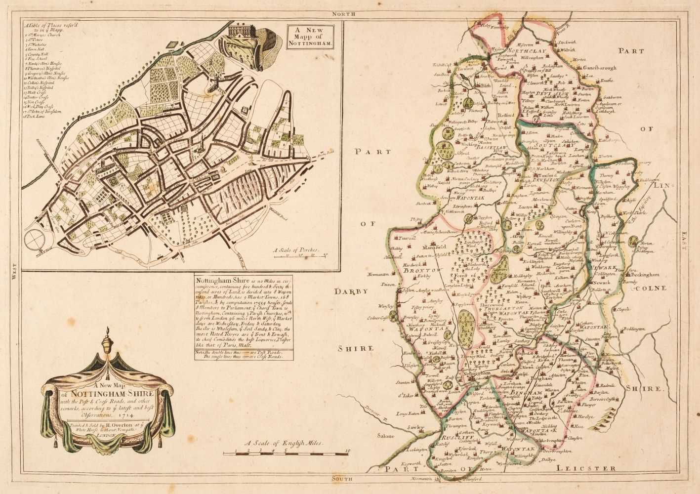 Lot 43 - Nottinghamshire. Overton (H.), A new Map of Nottinghamshire..., 1714