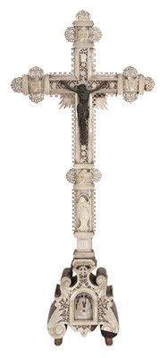 Lot 117 - Crucifix. A 19th century Jerusalem mother of pearl and olive wood crucifix