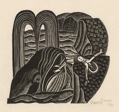 Lot 238 - Jones (David, 1895-1974). The Whale vomits out Jonah, 1926, wood engraving, signed