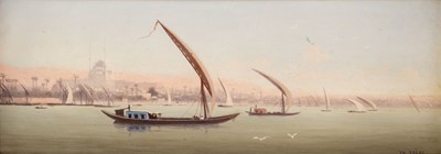 Lot 134 - Frere (Théodore, 1814-1888). Dhows on the Nile with Cairo Beyond