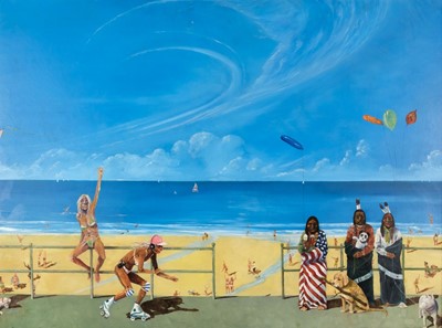 Lot 386 - Shanahan (David, 20th/21st century). Apaches at the Seaside, oil on board, signed