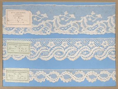 Lot 656 - Lace samples. A collection of lace samples, ribbon samples, & Berlin work charts, 19th/20th century