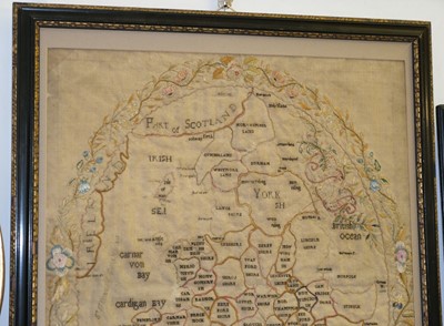 Lot 643 - Embroidered map. Oval map of England & Wales, circa 1800