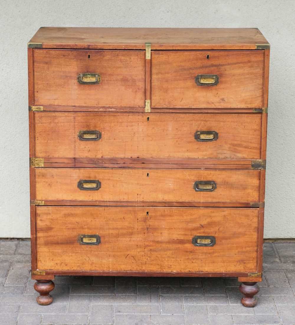 Lot 580 - Campaign Chest. A 19th century brass-bound mahogany campaign chest