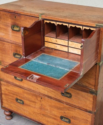 Lot 580 - Campaign Chest. A 19th century brass-bound mahogany campaign chest