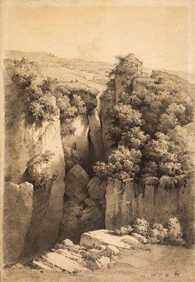 Lot 170 - French School. Rocks in a landscape, graphite, initialled 'HL' and dated 1839, plus 9 others