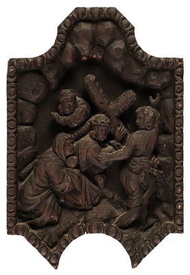 Lot 113 - North European School. Road to Calvary, wood relief sculpture, late 17th/early 18th century