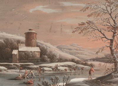 Lot 162 - Dutch School. Skaters on a river, early 19th century