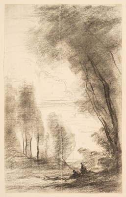 Lot 183 - Manner of Camille-Jean Baptiste Corot (1796-1875). Wooded Landscape with figures..., and others