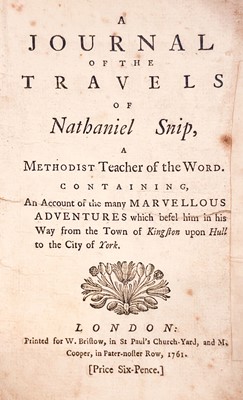 Lot 357 - Snip (Nathaniel). A Journal of the Travels of Nathaniel Snip, a Methodist Teacher of the Word, 1761