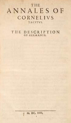 Lot 339 - Tacitus (Publius Cornelius). The Annales of Cornelius Tacitus, 1604 [1605]