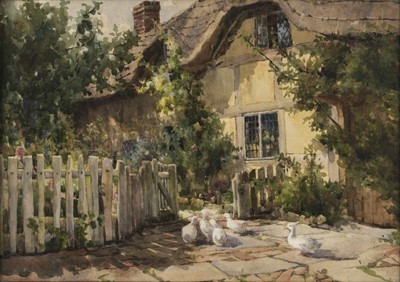 Lot 297 - Dawson (Edith Brearey, 1862-1928). Thatched Cottage with Ducks