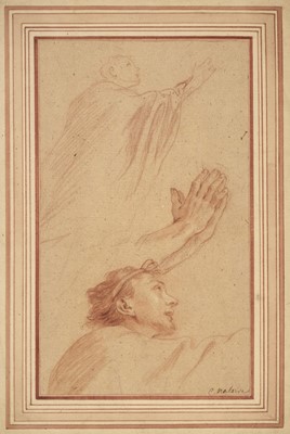 Lot 98 - Natoire (Charles, 1700-1777). Male figure in supplication, red chalk study on laid paper, signed