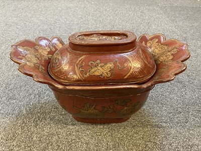 Lot 493 - Rice Pot. An early 20th century Chinese red lacquered rice pot and cover