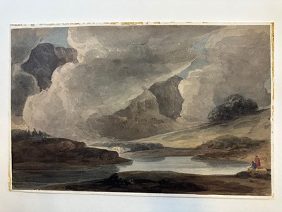 Lot 149 - Manner of Cornelius Varley (1781-1873). Landscape, storm clouds and river, circa 1800, watercolour