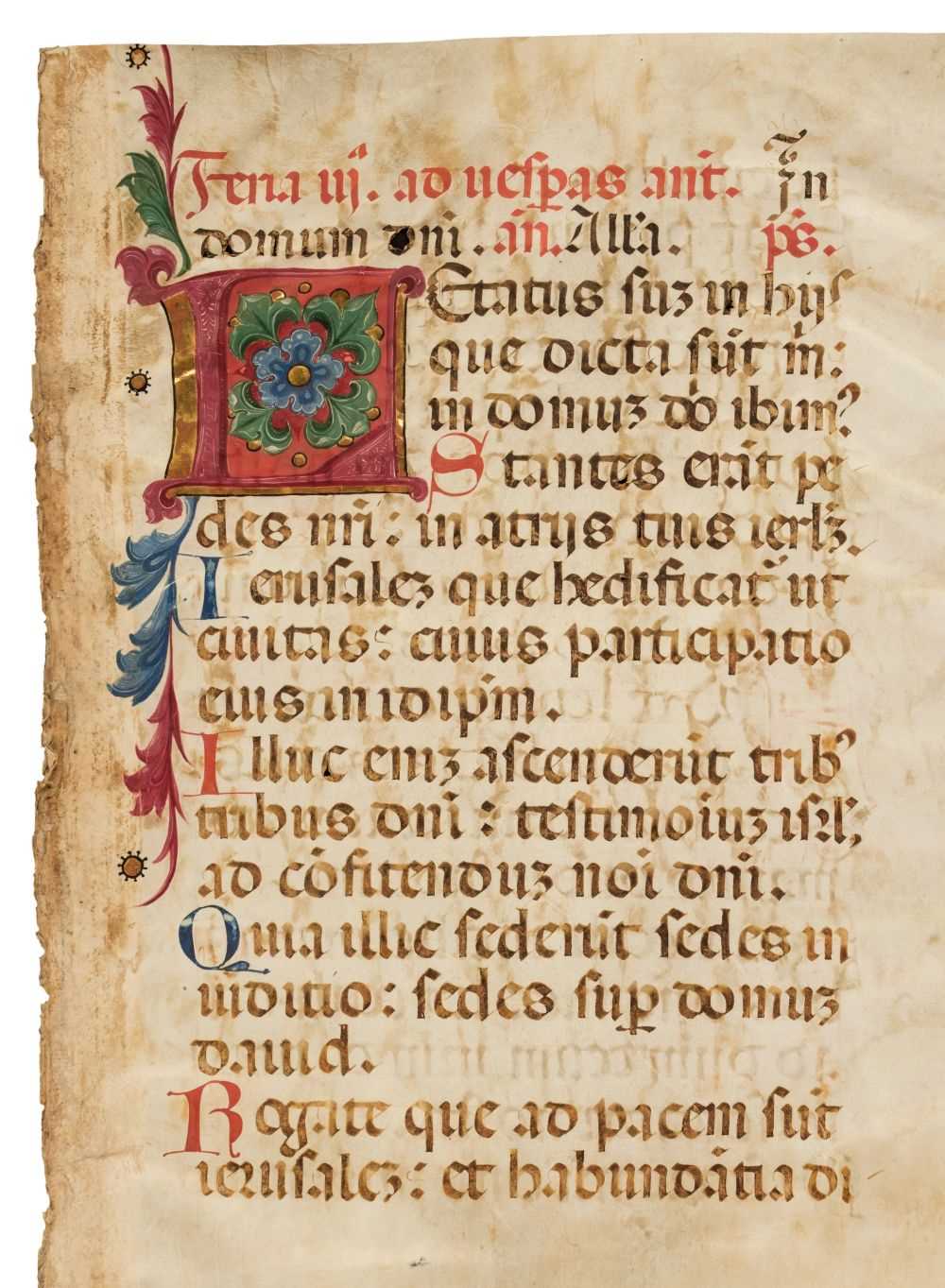 Lot 333 - Illuminated Leaf. A leaf from a manuscript psalter on vellum, circa 1450