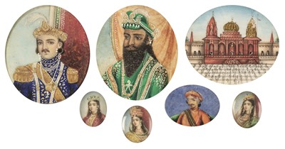 Lot 164 - Indian Miniatures. Seven small Indian portrait miniatures, circa 1850