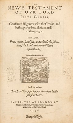 Lot 338 - Bible [English]. [The Bible that is, the Holy Scriptures ... in the Olde and Newe Testament, 1576]