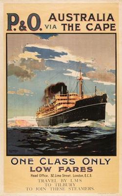 Lot 209 - LMS Travel Poster. P & O Australia via the Cape. One Class Only Low Fares