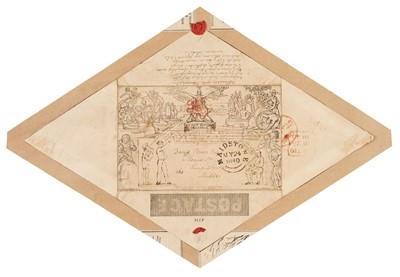 Lot 311 - Mulready Cover. A Mulready one penny envelope with added manuscript caricatures and verse