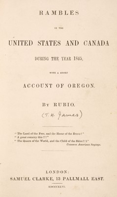 Lot 290 - James (Thomas Horton). Rambles in the United States and Canada, 1st edition, 1846