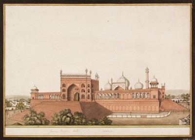 Lot 242 - Company School. View of the Jama Musjid, Delhi, circa 1850, fine large-scale watercolour