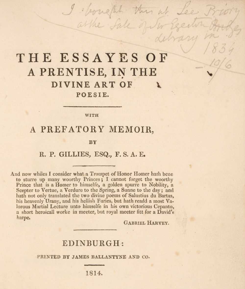 Lot 209 - James I. The Essayes of a Prentise, in the Divine Art of Poesie, 1814