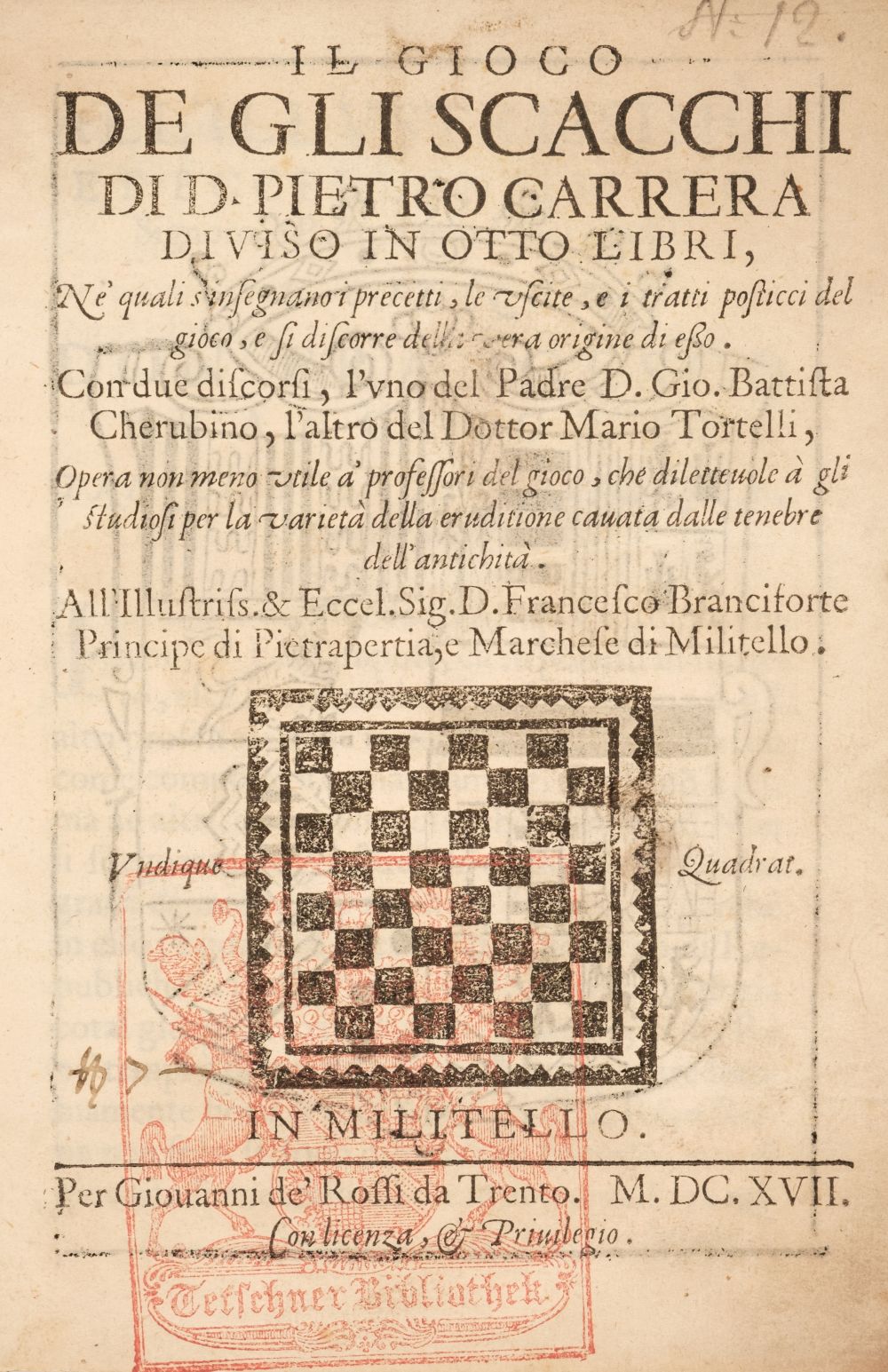 Lot 238 - Carrera (Pietro). Il Gioco de Gli Scacchi