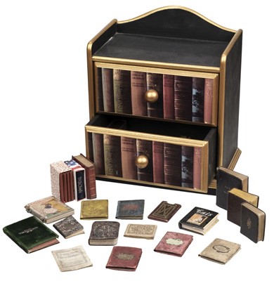 Lot 414 - Miniature Books. Collection of approximately 50 books in a small chest, 19th & 20th century