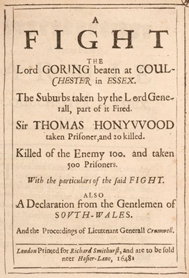 Lot 78 - Essex.  A sammelband of 27 English Civil War pamphlets mostly relating to Colchester, 1647/48